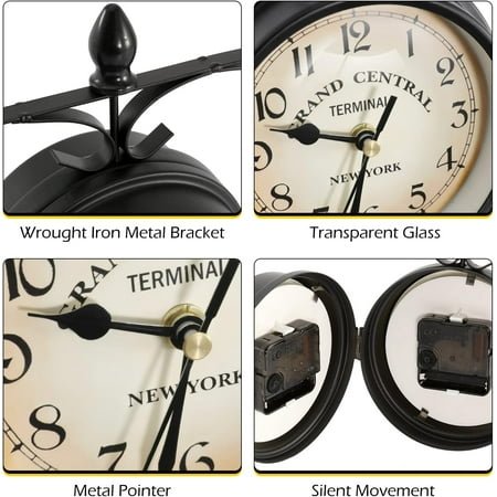 7-inch Double Sided Vintage Retro Train Station Wall Clock with Mute Chip for Indoor Hanging in Living Room, Bedroom, or Study (Diameter 7 Inches)