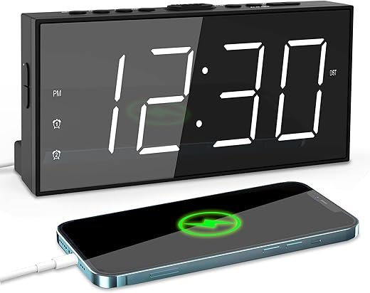 7.5 Digital Alarm Clock for Bedroom with Power Adapter, Dual Alarms Big Numbers Snooze USB Port Dimmable 4 Volumes Battery Backup 12/24H & DST Led Loud Alarm Clock for Heavy Sleepers Adults