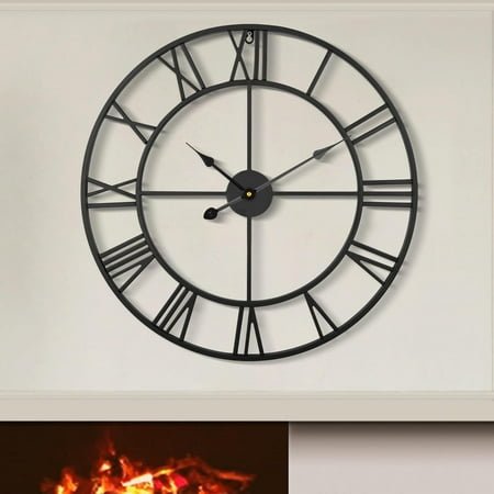 80CM Extra Large Wall Clock - 31 Oversize Modern Black Metal Roman Numeral Nearly Silent Little Ticking Battery Operated Wall Clocks for Living Room, Kitchen,Bedroom Farmhouse Home Decor