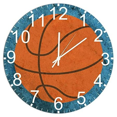 8x8inch Retro Basketball Wall Clock Non Ticking Analog PVC Wall Clocks Sports Lover Gift Battery Operated Arabic Numerals Clock Nature Wall for Boy Girl Kids Teen Bedroom Decor