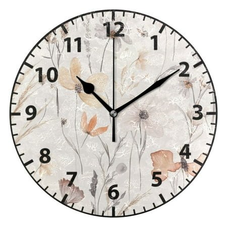 9.84in Elegant Silk Flowers PVC Canvas Wall and Table Clock with Canvas Texture, Black or Gold Hands