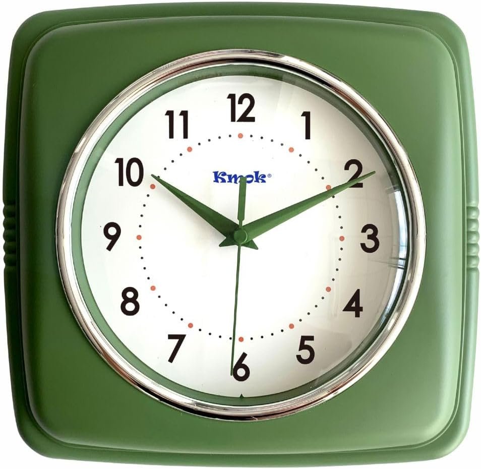 9 Inch Retro Square Wall Clock - Battery Operated Silent Non-Ticking Decorative Clock for Home, Office, Kitchen, Bedroom, Bathroom, Living Room & School (Froest Green)