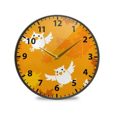 Cute Owl Pattern Design Wall Clock Modern Decor Acrylic Clock Golden Hands 9.5in