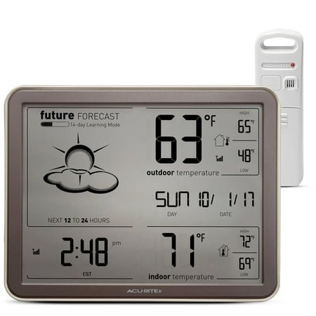 AcuRite Wireless Weather Station with Indoor Outdoor Thermometer, Atomic Clock, Forecast, Outdoor Temperature Sensor, and Large Display (75077)