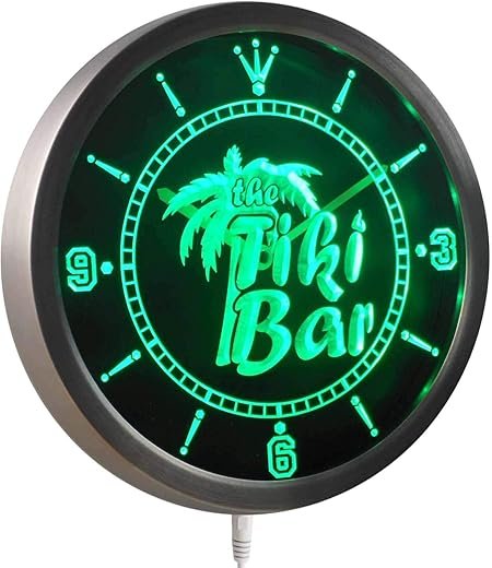 ADVPRO nc0385-g The Tiki Bar Palm Tree Beer Neon Sign LED Wall Clock