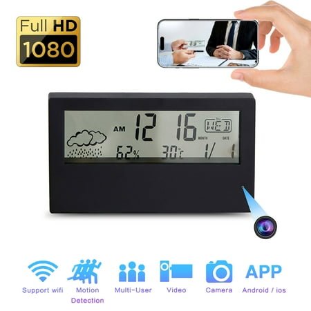 Aiacmea Smart Digital Clock with 1080P Mini WiFi Camera – Indoor Surveillance with Night Vision, Motion Alerts, App Control & Loop Recording for Home, Office, Baby, Pet Monitoring