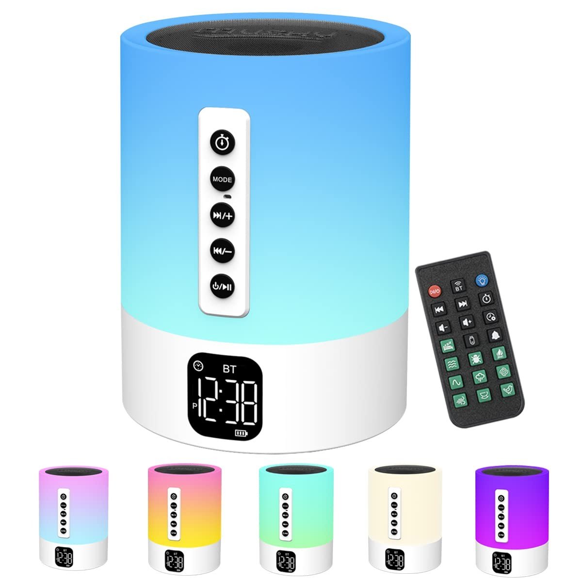 Alarm Clock Bluetooth Speaker Night Light White Noise Machine Touch Bedside L...