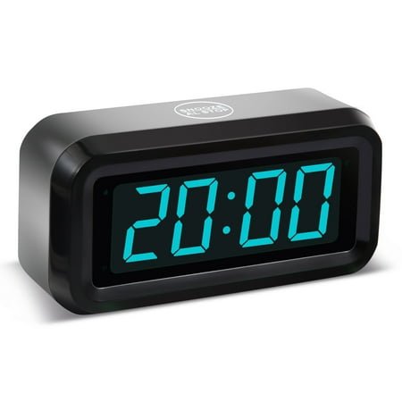 Alarm Clock, Digital Clock, Constantly 1.2'' LED Blue Digits Display, Battery Powered, Snooze, Small Wall Clock, Desk Clock, Clock for Bedroom, Alarm Clock for Heavy Sleepers