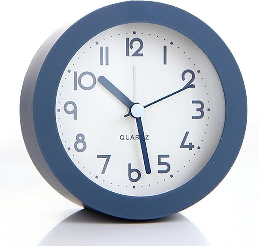 Alarm Clock with Backlight, 4.5 Inches Cute Analog Round Digital Quartz Clock, Non Ticking, Battery Operated ,Frosted Texture, Simply Design for Living Room, Bedroom ,Bedside, Desk Decorative (Blue)
