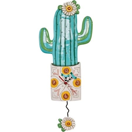 Allen Designs P1856 Whimsical Cactus Pendulum Wall Clock Desert Bloom