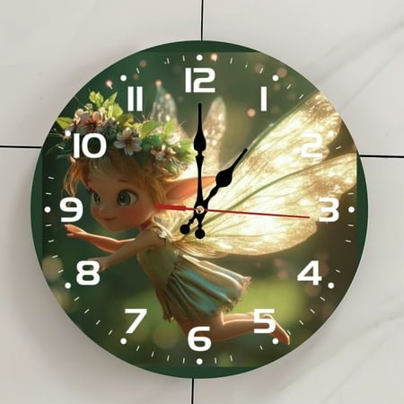 Angel Wall Clock - 12 Inch Wooden Art Hanging Clock, Silent Non-Ticking, Battery Operated, Round Home Decorative Clock With Arabic Numerals, Romantic, Warm Family, Cartoon