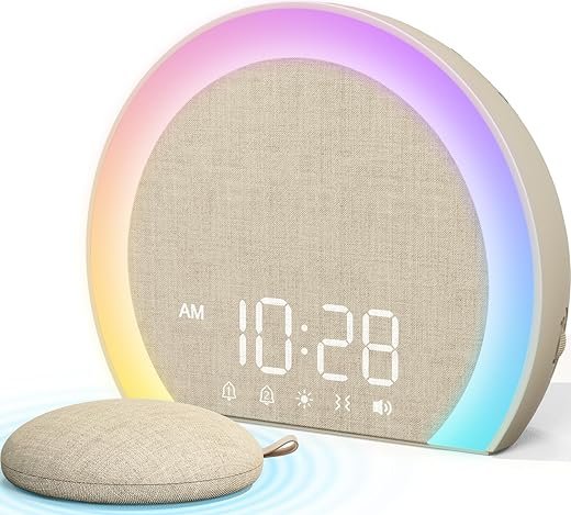 ANJANK Extra Loud Alarm Clock with Wireless Bed Shaker, Vibrating Dual Alarm with Light Wake Up for Heavy Sleepers & Hearing Impaired, 9-Color Night Light, 8 Sounds, 0-100% Dimmer, USB Charger