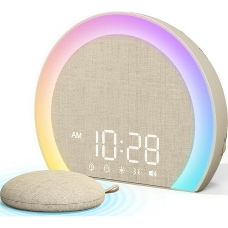 ANJANK Loud Alarm Clock with Wireless Bed Shaker, Vibrating Dual Alarm with Light Wake Up for Heavy Sleepers & Hearing Impaired, 9-Color Night Light, 5 Sounds, 0-100% Dimmer, USB Charger, Bedroom