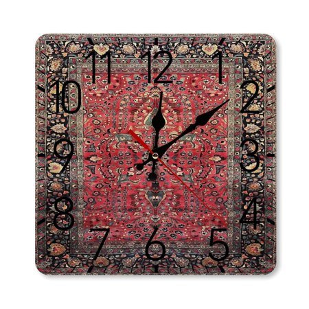Antique Persian Red Rug Wall Clock Silent Non-Ticking For Home Office Decor, Decorative Clock Art