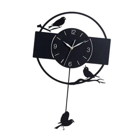APLVFFZH Bird Wall Clock 12inch Quiet with Swing Pendulum Acrylic Modern Black Wall Watch