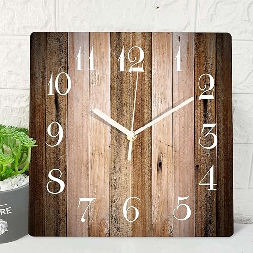 ArtSocket Wooden Wall Clock Silent Non-Ticking, Vintage Wood Barn Board Brown Pine Plank Retro Rustic Coastal Square Wall Clocks Decor for Home Kitchen Living Room Office(12 Inch)