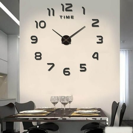 AURIGATE 3D DIY Wall Clock Decor Sticker Mirror Frameless Large DIY Wall Clock Kit for Home Living Room Bedroom Office Decoration