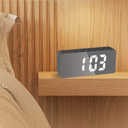 Aursykel Digital LED Mirror Alarm Clock USB Rechargeable with Snooze Alarm Function Adjustable Brightness Photosensitivity Features for Bedroom Three Modes Multi Function Display 5.47 x 2.68 x 1.77 in