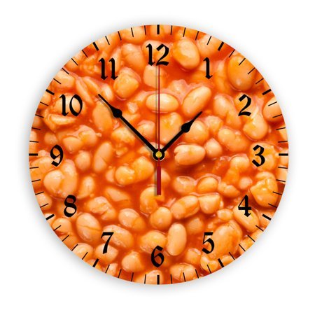 Baked Beans Food Wall Clock, Battery Operated, PVC Round Silent Non-Ticking Clock with Clear Numbers for Living Room, Kitchen, Bedroom, Office, School Decor 10inch-25cm