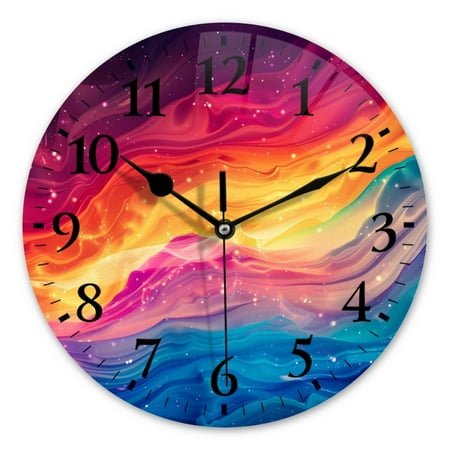 Battery Operated Analog Wall Clocks Non-Ticking Silent Modern Clock Decorative for Home,Office-Abstract Colorful Waves And Stars(10inch)