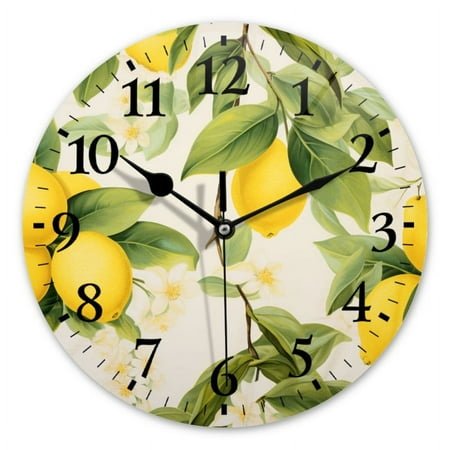Battery Operated Analog Wall Clocks Non-Ticking Silent Modern Clock Decorative for Home,Office-Lemons And Leaves On A White Background(10inch)