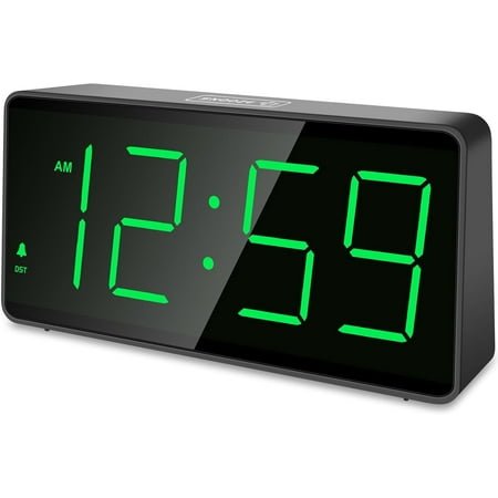 Battery Operated Digital Clock, Alarm Clock for Bedrooms - Cordless Large Big Numbers 4 Dimmers for Seniors, Adjustable Volume Loud Alarm Clock for Heavy Sleepers Adults (Green Digits)