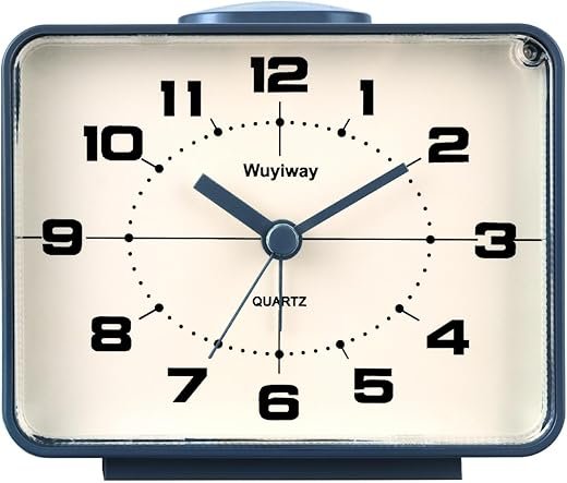 Battery Operated Retro Analog Alarm Clock,4" Vintage Decor for Bedroom, Nightstand, Bedside, Desk, Table,Silent,Lighted on Demand and Snooze,Ascending Beep Sounds,Easy to Set (Blue)