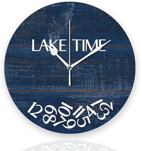 Battery Operated Wall Clocks 12 Inch,Lake Time,Silent Home Decor for Bathroom,Living Room,Bedroom
