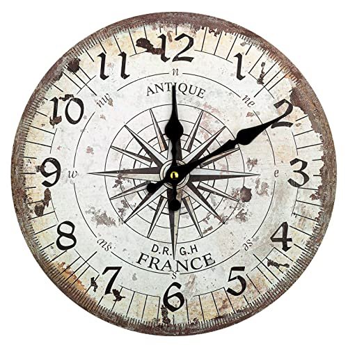 Bdor Nautical Wall Clock - 12 inch Silent Non-Ticking Wooden Quartz Battery Operated Vintage Wall Clocks, Steampunk Decor, Country Rustic Style Decor for Living Room, Kitchen, Home, Bedroom