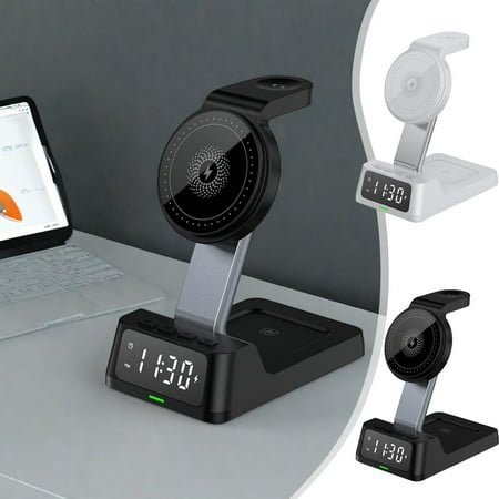 Big Savings! Gosuguu Wireless Charging Station with Digital Alarm Clock, 15W Wireless Charger Stand for Multiple Devices, Fast Charging Station for iPhone, Android & Smart Devices