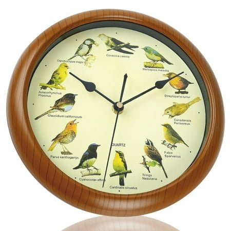 Bird Clock 10'' Round Bird Clock That Sings on Hour, Sound with 12 Pattern Wall for Christmas Home Office Christmas Decor (Without Battery)