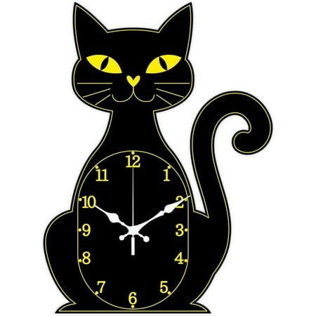 Black Cat Wall Clock Non-Ticking Clock Irregular Shape Decorative Wall Clocks Printed Wall Clocks for Home Office Decoration 16×11.89 inch