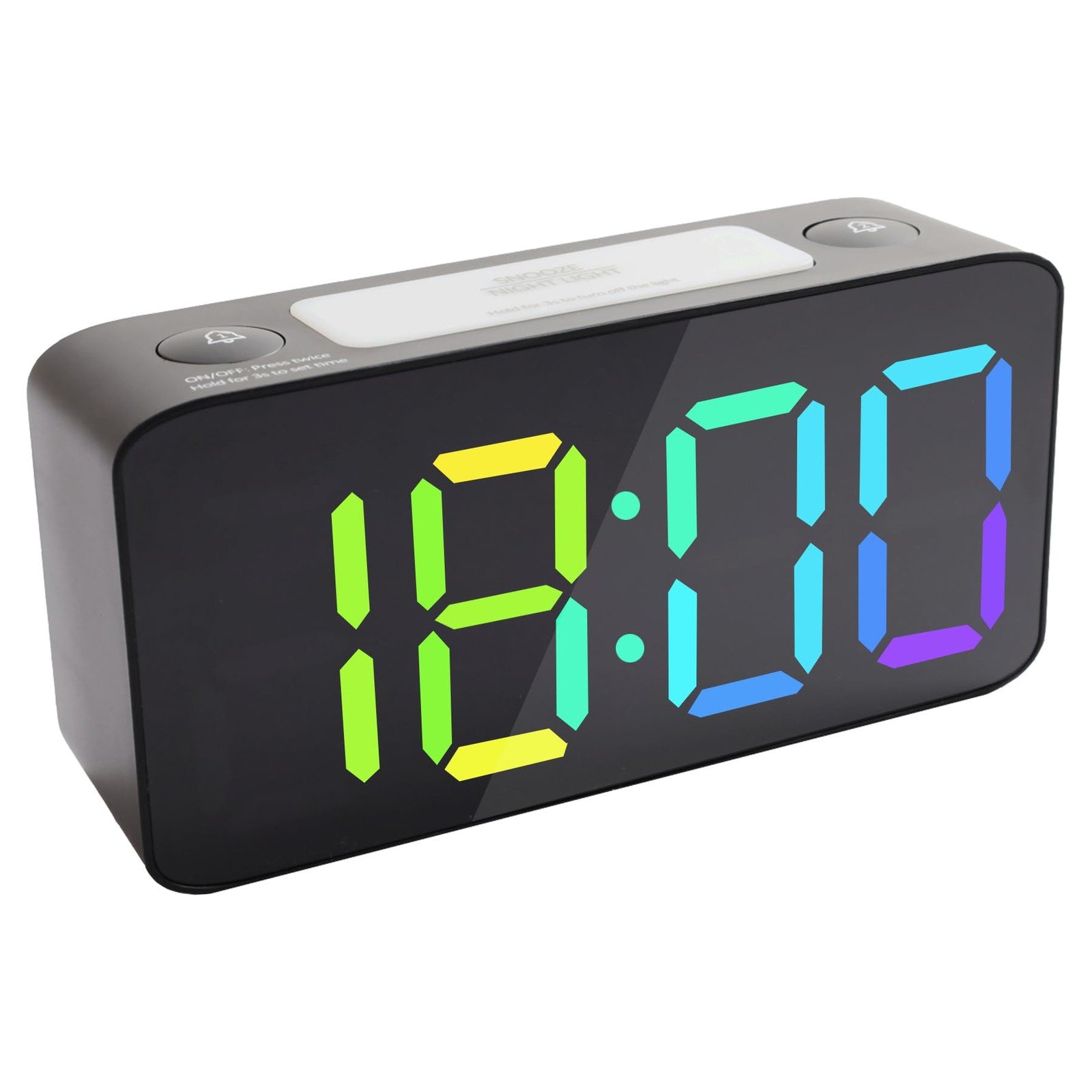 Black Digital Alarm Clock RGB Colorful LED Clock Bedside Mains Powered