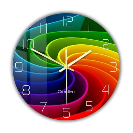 Bright Rainbow Ray Colorful Printed Wall Clock Rainbow Color Wheel Modern Abstract Home Decor Nursery Kid Room Silent Wall Watch (No Frame)