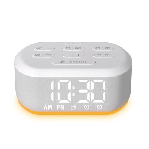 Brown Noise Machine Small Digital Alarm Clock Sound Machine for Bedrooms White Noise Machine Night Light Plug in Desk Clock with 30 Wake up Sounds Clock for Kids Heavy Sleepers Snooze 32 Levels Volume