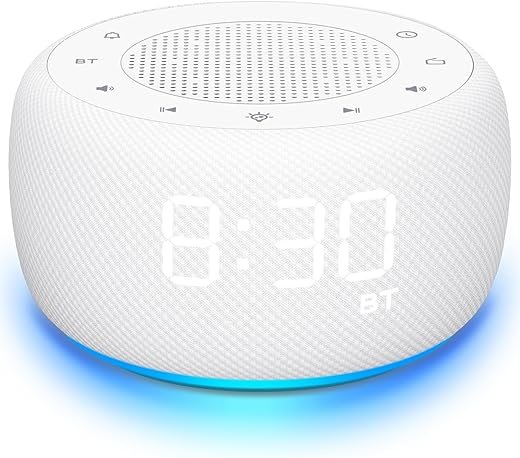 BUFFBEE Bluetooth Speaker Alarm Clock with FM Radio - Rich and Clear Sound, Dimmable Clock, Plugged in Alarm Clock Radio for Bedroom (White)