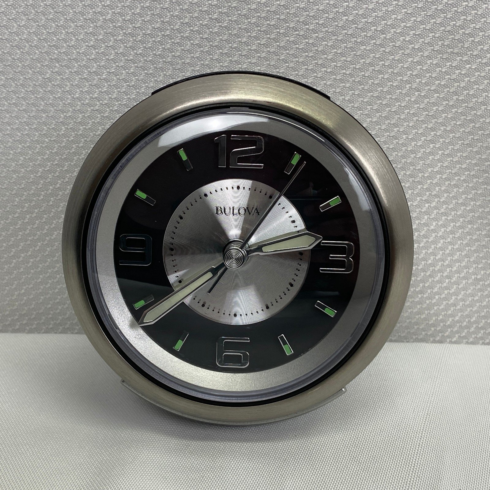 Bulova - 3.75" W x 3.75" H B5027 Lite Night Alarm Clock | Brushed Silver-Tone...