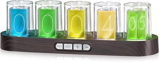 Cadmos Nixie Tube Clock.Glow Tubes Analog Clock.Creative Retro Digital Variable Color.Exquisite Desktop Decoration- Gift Idea-No Assembly Required (Imitation Wood Grain)
