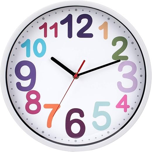 CARELAND Wall Clock 12 Inch Silent Non Ticking Battery Operated Time Teaching Quartz Home Colorful Read Learn Time Perfect for Teacher's Classrooms and Kid's Bedrooms