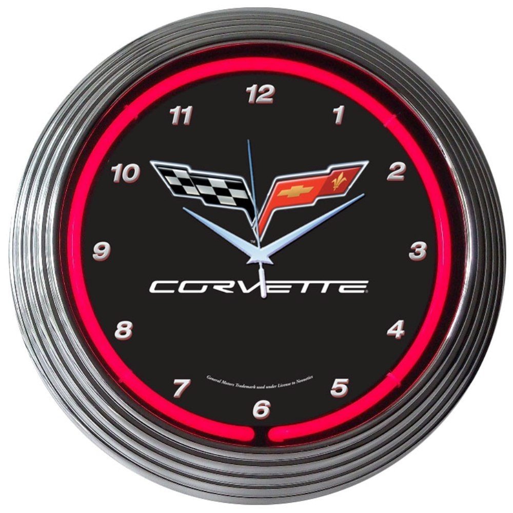 Cars and Motorcycles Corvette C6 Neon Wall Clock, 15-Inch