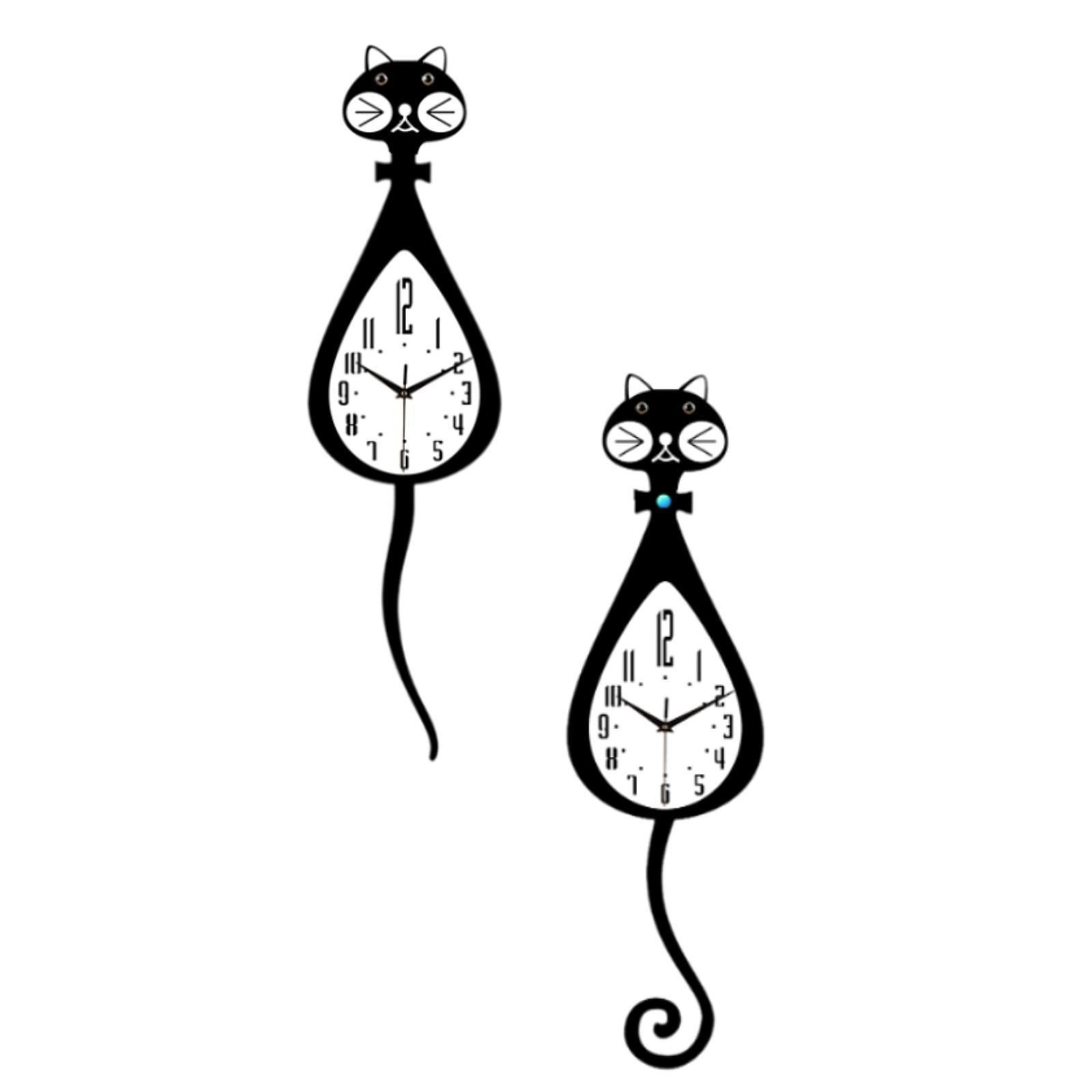 Cartoon Cat Shaped Wall Clock with Pendulum Lightweight Art Decoration Display