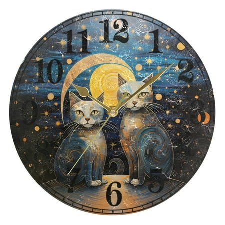 Cat Polka Dots on Nighte Silent Wall Clock 10 Non-Ticking Battery Clock