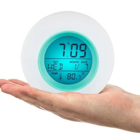 CCOCC Alarm Clock,Nature Sounds Alarm Clock for Kids,Seven-Color Backlight Bedside Clock with Temperature Sensor