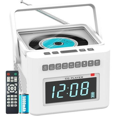 CD Player Alarm Clock Boombox with Bluetooth, 5000mAh Boombox Clock Radio with CD Playe
