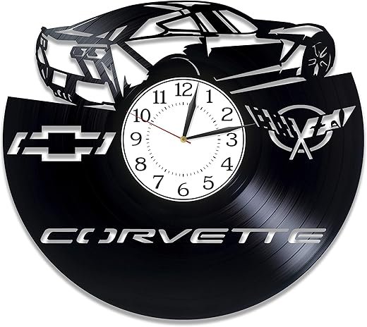 Chevy Corvette Birthday Gift Idea Sport Car Handmade Clock Car Wall Clock 12 Inch Speed Car for Man and Woman Original Home Decor Chevy Corvette Vinyl Record Clock