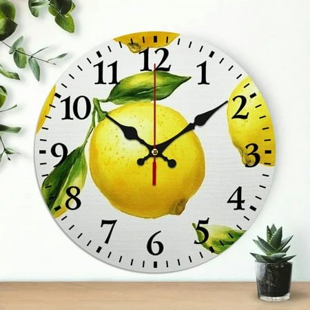 Chilfamy Wall Clock Lemon Print Battery Operated Decor for Living Rooms Kitchens Dorms 10x10in