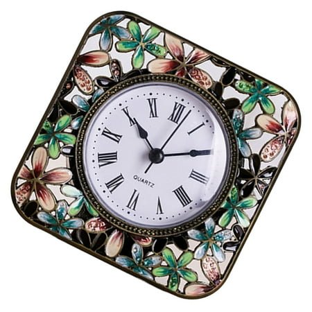 Classical Floral Alarm Desk Clock with Color Finish, Decorative Small Table Clocks for Bedroom or Study