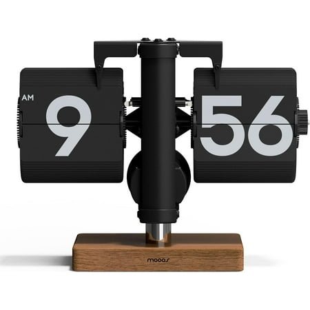 Classic Modern Wood Mini Flip Desk Clock (Black), Retro Vintage Analog Design Auto Flip Clock Table Clock Large Number Battery Powered, Ideal for Home Office School Hotel Café