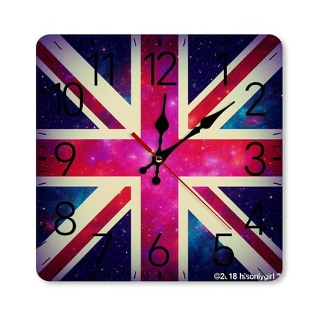 Colorful Union Jack Galaxy Print Wall Clock Silent Non-Ticking For Home Office Decor, Decorative Clock Art