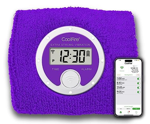 Coolfire - Vibrating Alarm Clock Sweatband, Silent Wake Yourself Up Wristband Vibrating Alarm Watch for Couples, Students, Easy to Set on User-Friendly App, Hearing Impaired, USB Chargeable (Purple)